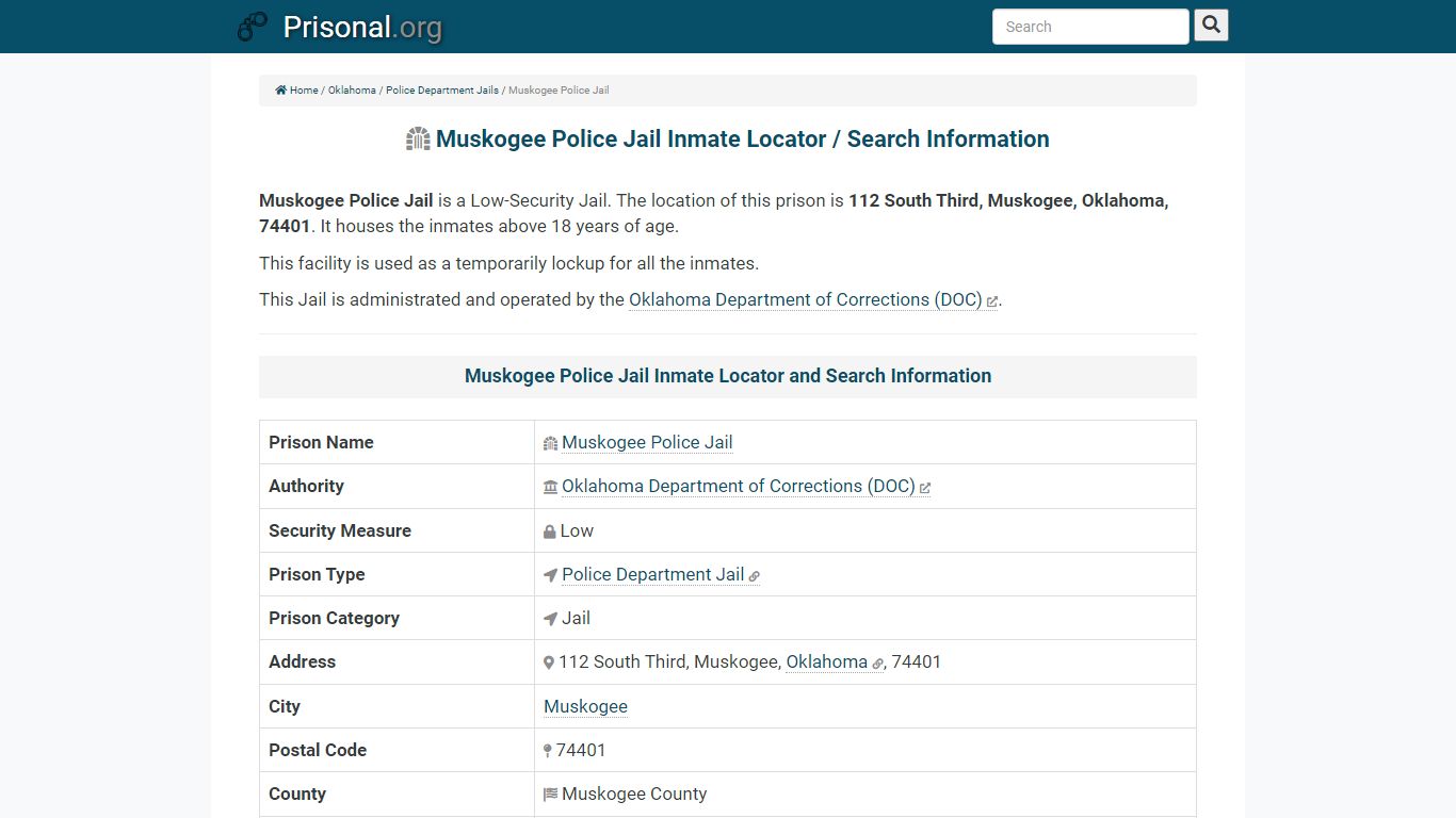 Muskogee Police Jail-Inmate Locator/Search Info, Phone ...